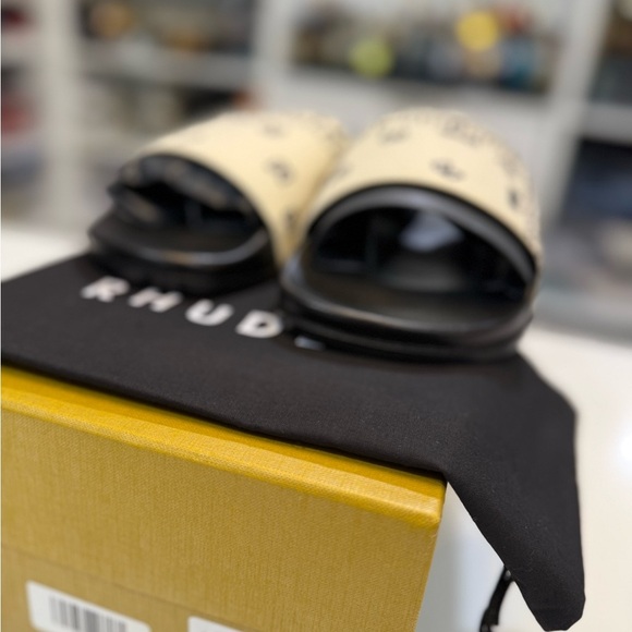 Rhude Black and Cream Slide Sandals - New! - Picture 3 of 11